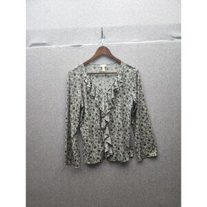 J. Jill Womens Petite Ruffle Front Long Sleeve Blouse Size LP 100% Polyester Mac